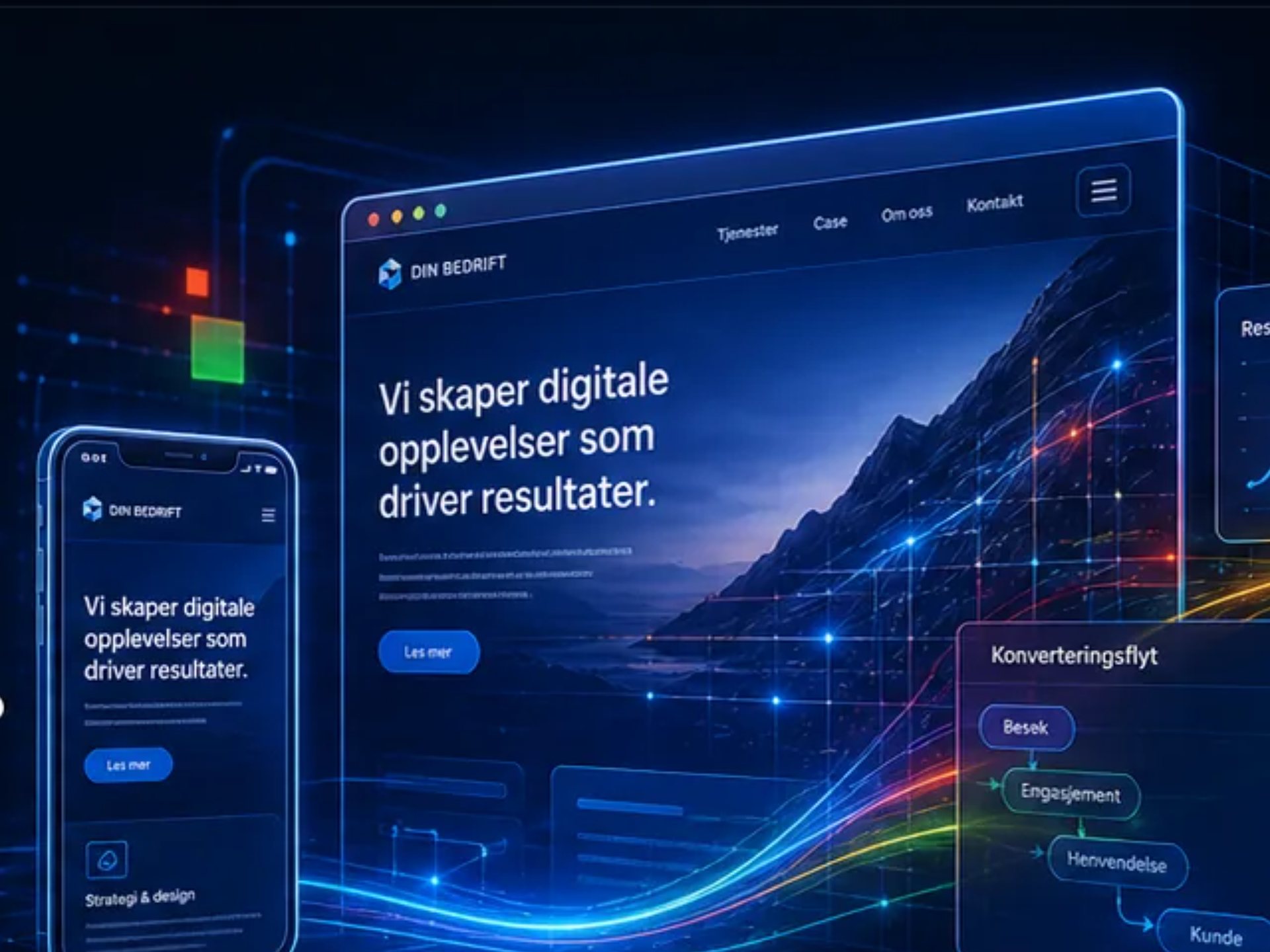 Nettside vist på mobil og skjerm